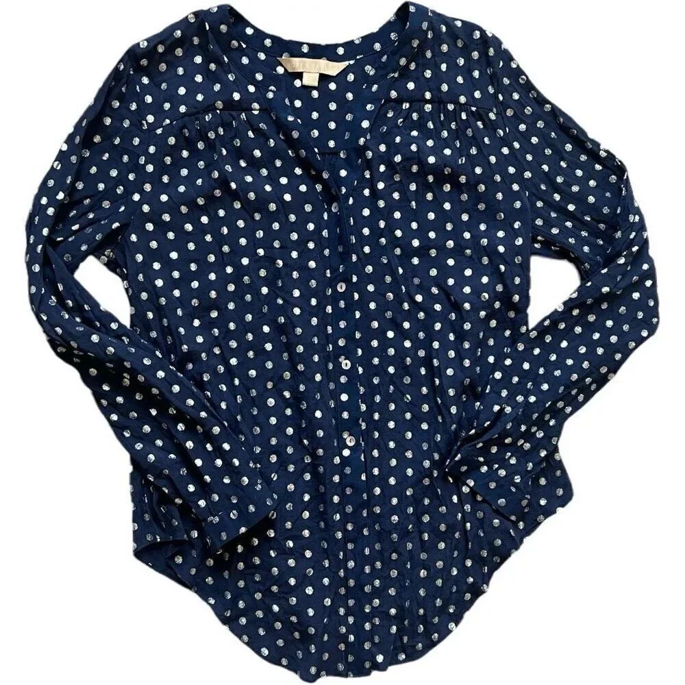 Womens Hope & Harlow LS Lightweight Silver Foil Polkadot Button Down Shirt  Sz L